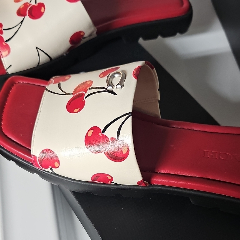 Coach Cherry Print Red and Cream Slide Sandals - Picture 6 of 10